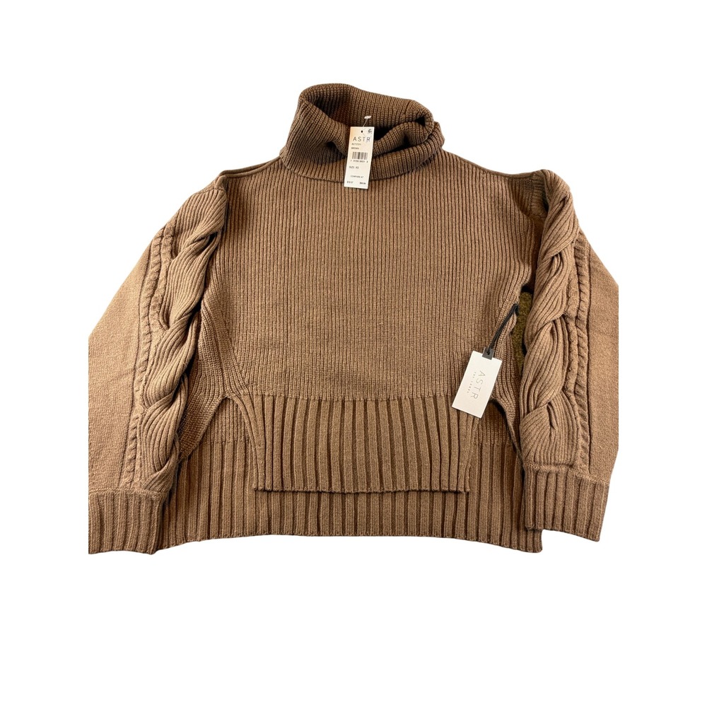 ASTR The Label Brown Cable Knit Sleeve Turtleneck Sweater AC12101 XS